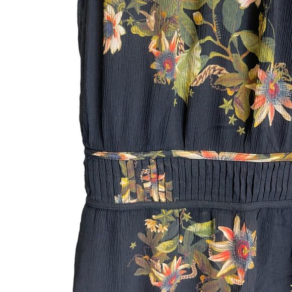 All Saints Caylan Avifauna Dress Black Floral Short Sheer Ruffle Collar Logo - Picture 9 of 14